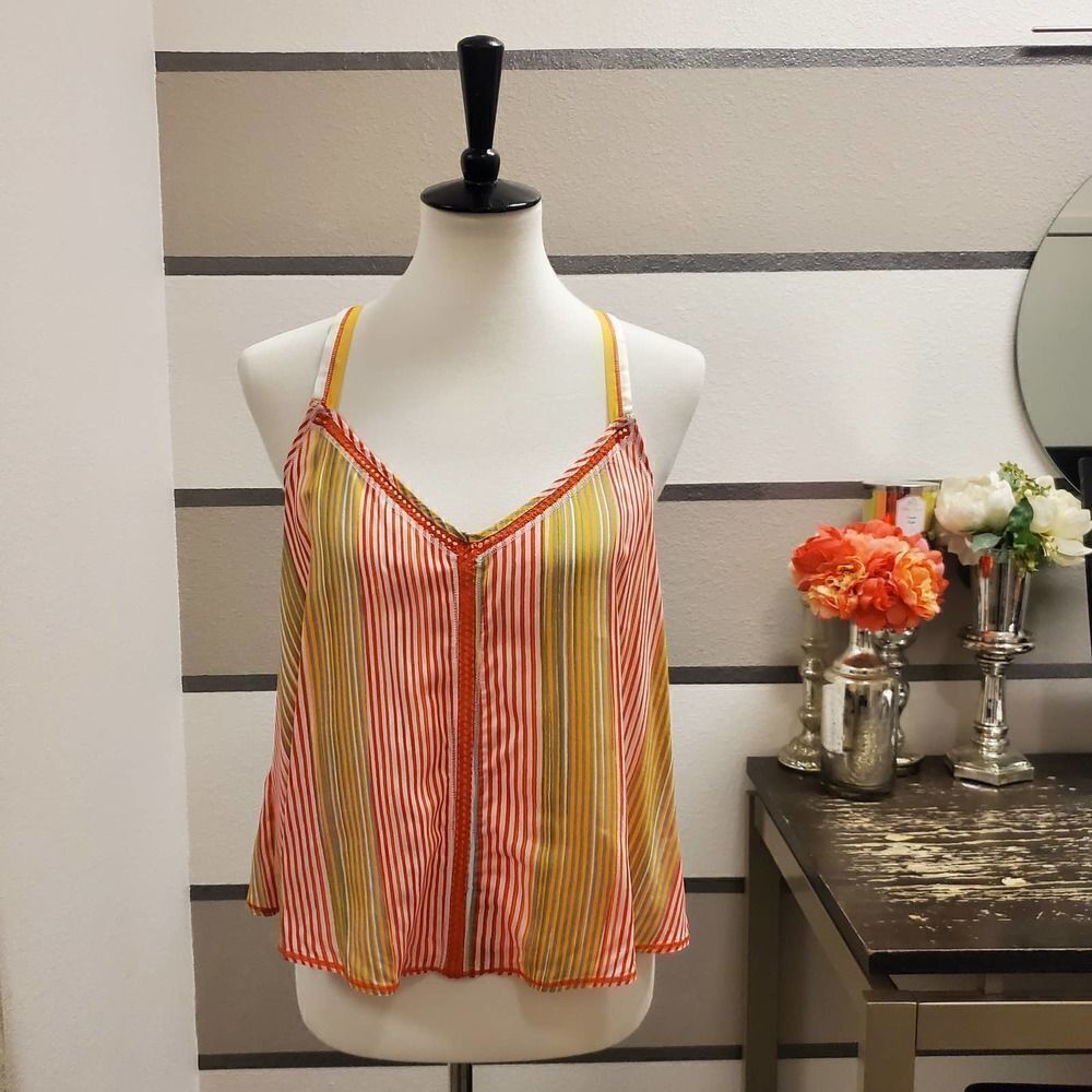 Room Service Striped Flowy Tank Top Sz M